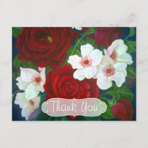 Cartão Postal Pintura a óleo de flor de rosa vermelha obrigado