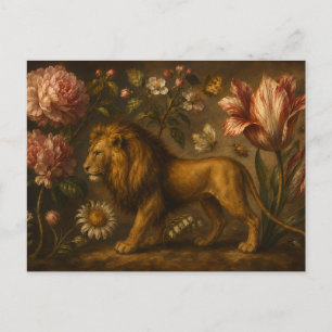 Cartão Postal Pintura a Óleo de Jardim Botânico e Leão Vintage