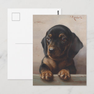 Cartão Postal Pintura a Óleo de Retrato de Cachorrinho Wiener Vi