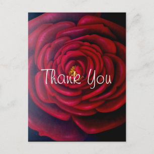 Cartão Postal Pintura a óleo de Rosa Vermelha Obrigado
