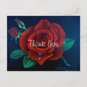 Cartão Postal Pintura a óleo de rosa vermelha Rosa Obrigado