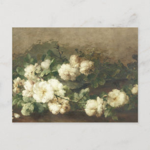 Cartão Postal Pintura a óleo de rosas brancas vintage por Margar