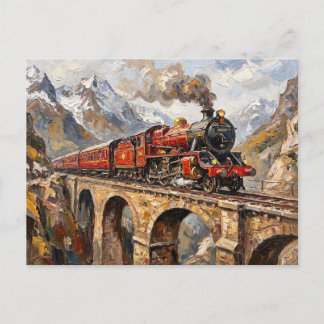 Cartão Postal Pintura a Óleo de Viaduto de Montanha de Locomotiv