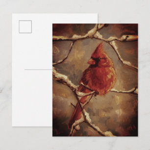 Cartão Postal Pintura a óleo do pássaro Cardinal Vermelho – Galh