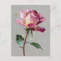 Pintura a Óleo Rosa Rosa Folha Dourada Impressioni