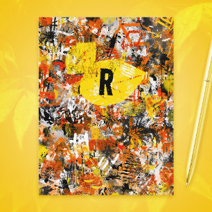 Cartão Postal Pintura Abstrata Amarela Laranja Moderna Monograma