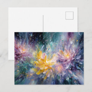 Cartão Postal Pintura Abstrata Floral Vibrante com Explosão