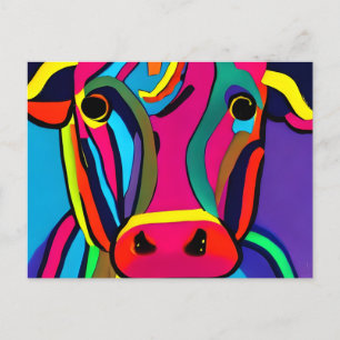 Cartão Postal pintura abstrato colorida de vaca