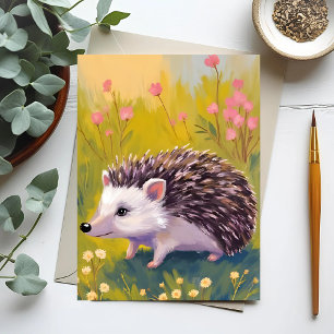Cartão Postal Pintura Animal doouriço-cacheiro Floral