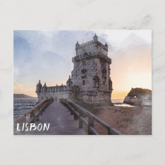 Cartão Postal Pintura aquosa da torre de Belem no pôr do sol