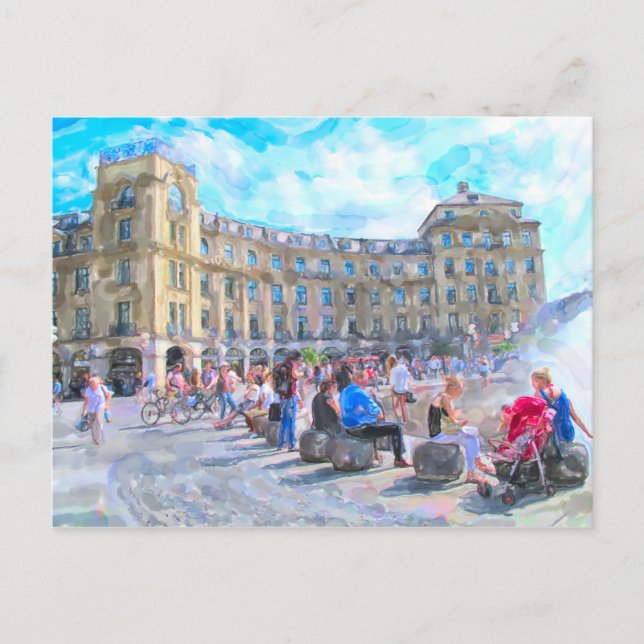 Cartão Postal Pintura aquosa de Munique Stachus. (Frente)