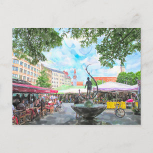 Cartão Postal Pintura aquosa de Munique Viktualienmarkt.