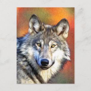 Cartão Postal Pintura artística do Lobo Cinzento