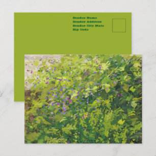 Cartão Postal Pintura Artística Gráfica Floral Arbustiva em Aqua