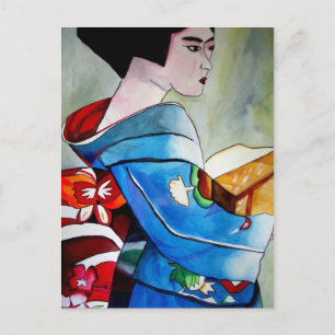Cartão Postal Pintura artística original em aquarela de Geisha J