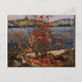 Cartão Postal Pintura Canadense - Lago e Árvore Vermelha por Tom