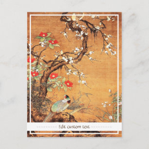 Cartão Postal pintura chinesa oriental de faasant e camellia