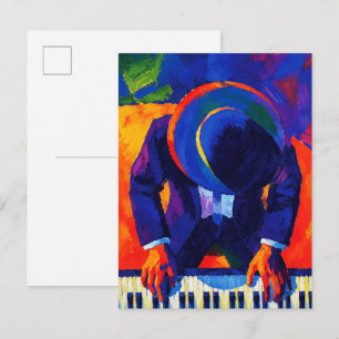 Cartão Postal Pintura Colorida Arte Abstrata de Pianista de Jazz