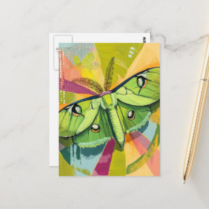 Cartão Postal Pintura Colorida da Mariposa Luna
