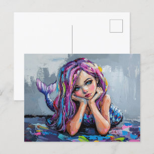 Cartão Postal Pintura Colorida de Óleo de Sereia