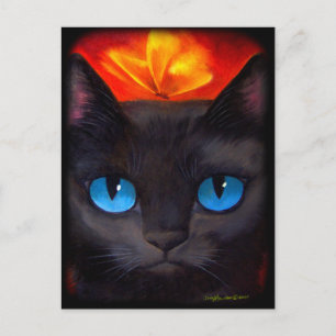 Cartão Postal Pintura com borboletas de gato preto - multifuncio