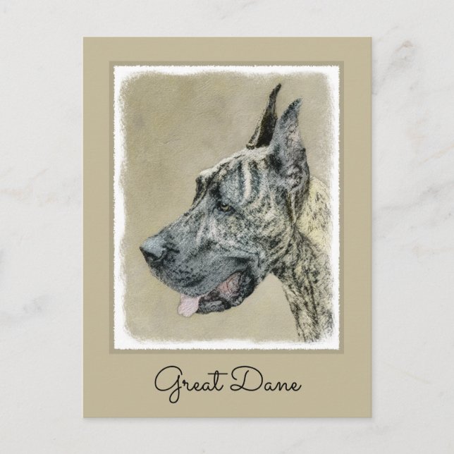 Cartão Postal Pintura com o Grande Dane (Brindle) - Arte Canina  (Frente)
