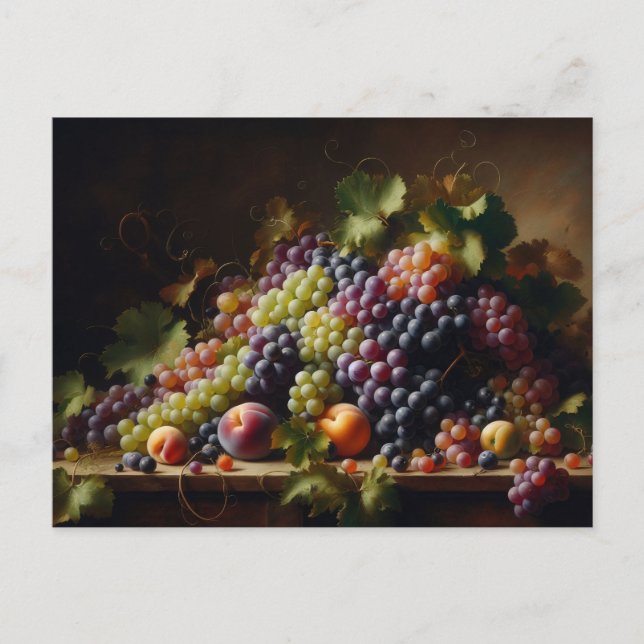 Cartão Postal Pintura com vida estática de Frutas e uvas (Frente)