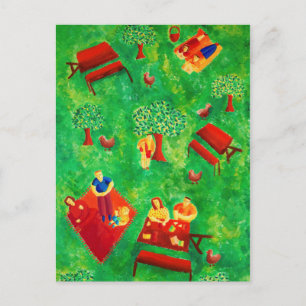 Cartão Postal Pintura Contemporânea a Acrílico O Piquenique