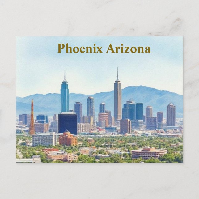 Cartão Postal Pintura da Arizona Phoenix no Skyline no dia segui (Frente)