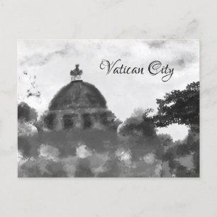 Cartão Postal Pintura da Cidade do Vaticano Negro e Branco