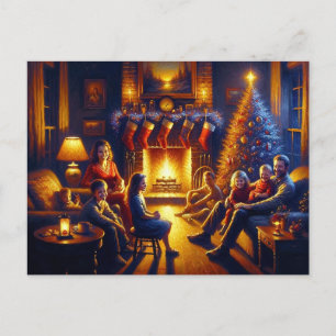 Cartão Postal Pintura da família natalina assustadora