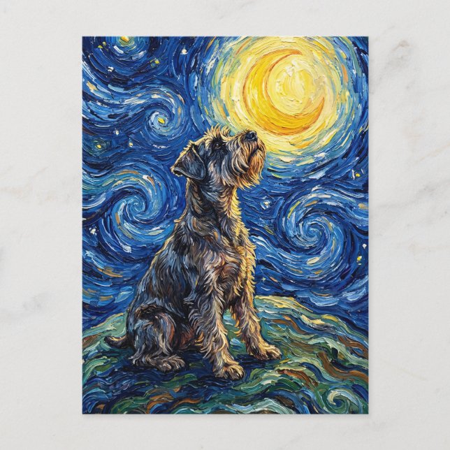 Cartão Postal Pintura da Noite Estrelada com Schnauzer (Frente)