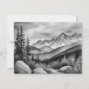 Cartão Postal Pintura da paisagem branca e preta de montanhas