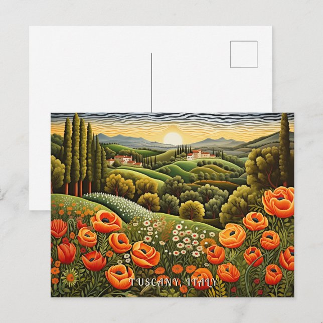 Cartão Postal Pintura da Paisagem da Primavera da Toscana Itália (Frente/Verso)