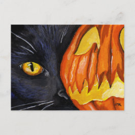 Cartão Postal Pintura de Abóbora Preta e Halloween