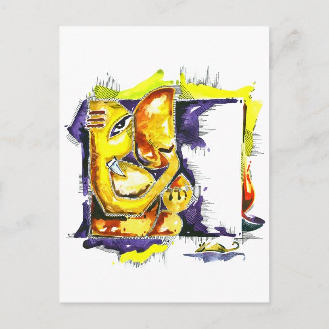 Cartão Postal Pintura de Abstrato a mão de Lord Ganesha (Frente)