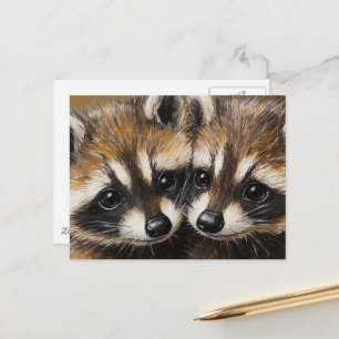 Cartão Postal Pintura de adoráveis guaxinins bebês