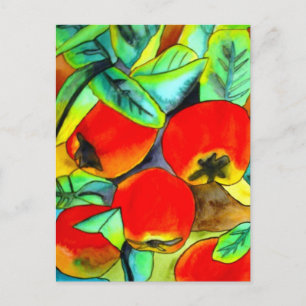 Cartão Postal Pintura de água das Maçãs Vermelhas