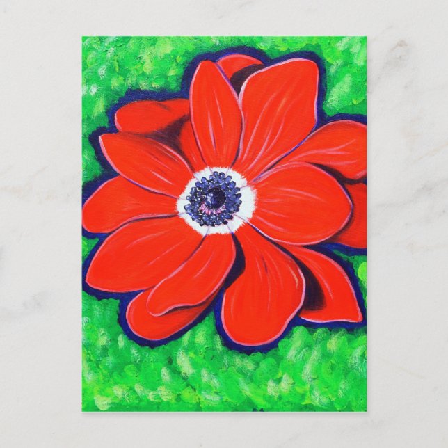 Cartão Postal Pintura de Anemone Vermelho Brilhante (Frente)