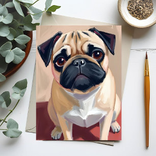 Cartão Postal Pintura de animal de estimação cachorro Pug
