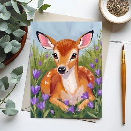 Cartão Postal Pintura de Animal Filhote de Veado