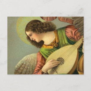 Cartão Postal Pintura De Anjo Com Mandolim