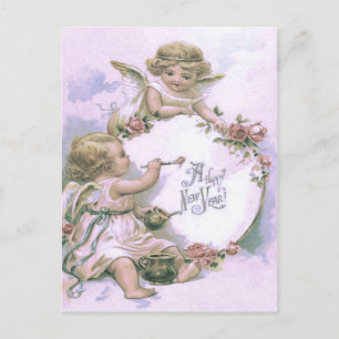 Cartão Postal Pintura de Anjo Querubim Ovo Rosa