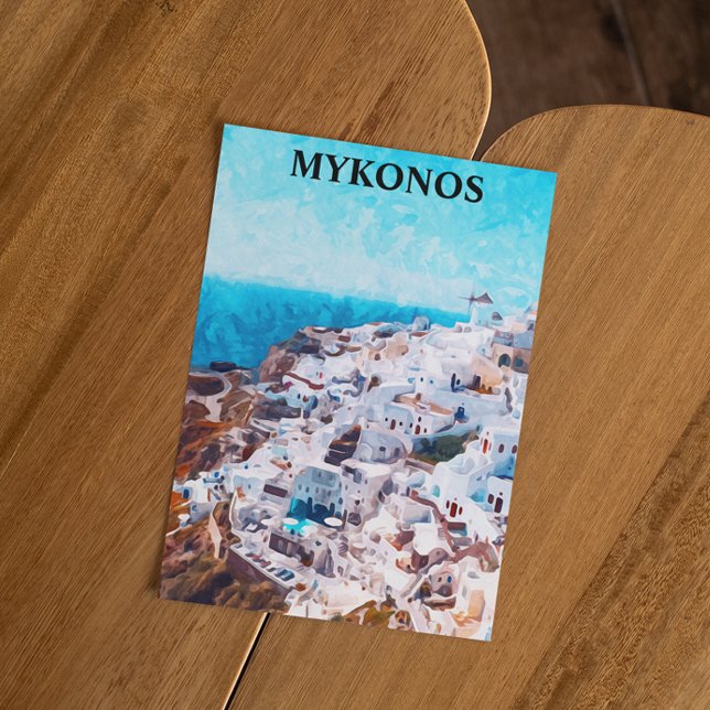 Cartão Postal Pintura de Aquarela de Grécia Mykonos (mykonos greece watercolor postcard)
