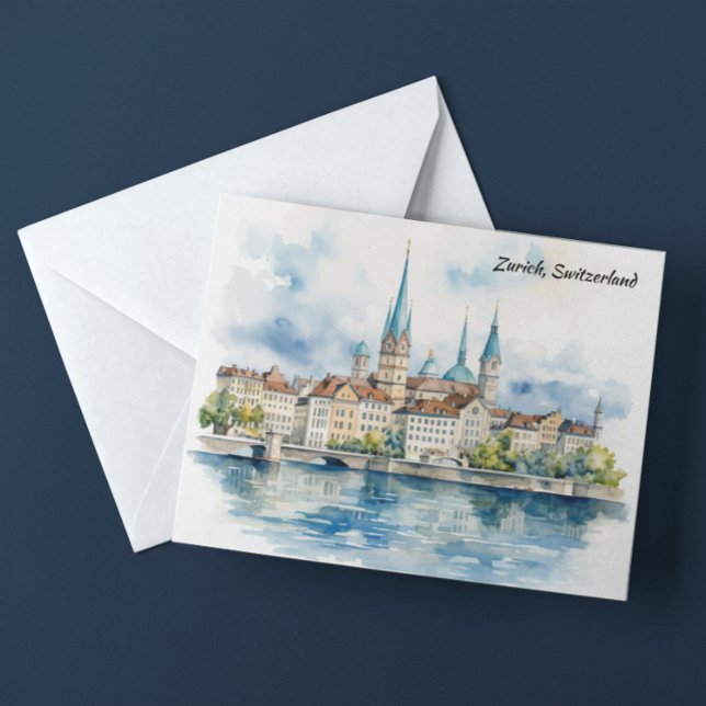 Cartão Postal Pintura de Aquarela de Suiça Zurique (Zurich Switzerland Watercolor Painting Postcard)