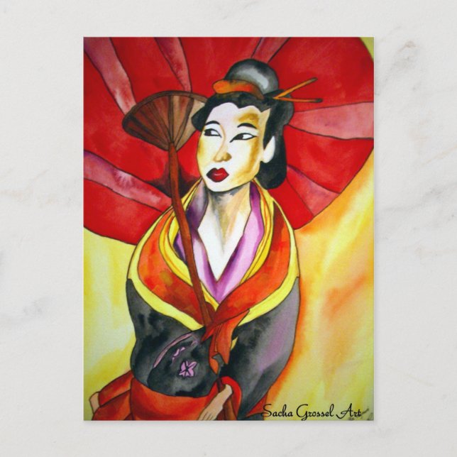 Cartão Postal Pintura de aquarela original em Geisha (Frente)
