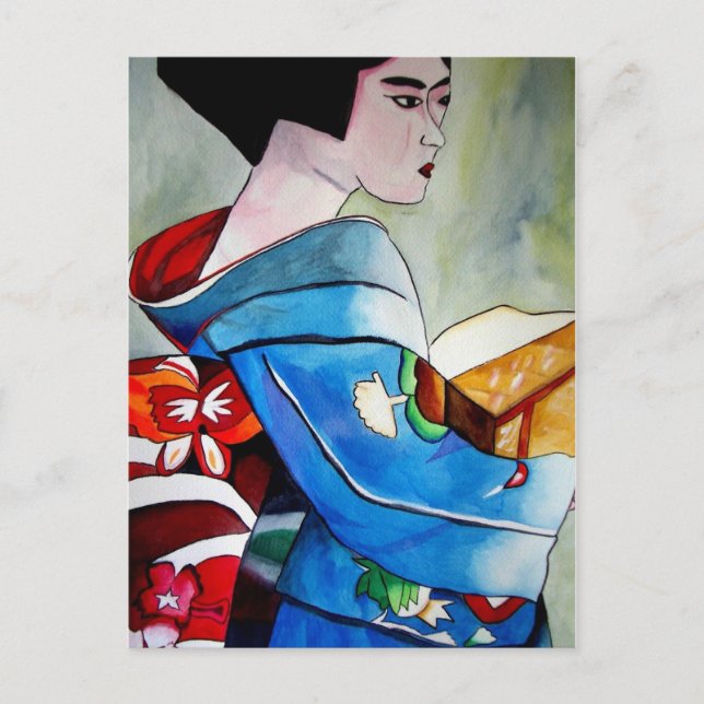 Cartão Postal Pintura de aquarela original em Geisha (Frente)