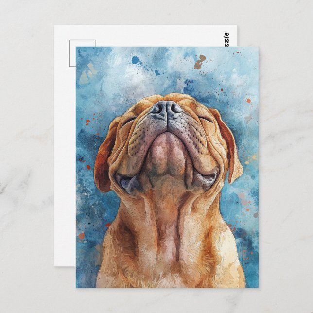 Cartão Postal Pintura de Aquarela Shar Pei (Frente/Verso)
