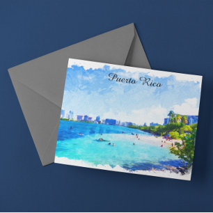 Cartão Postal Pintura de Aquarela Tropical de Porto Rico