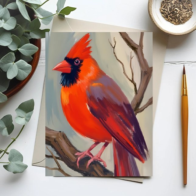Cartão Postal Pintura de Aquarela Vermelha Cardinal (Criador carregado)
